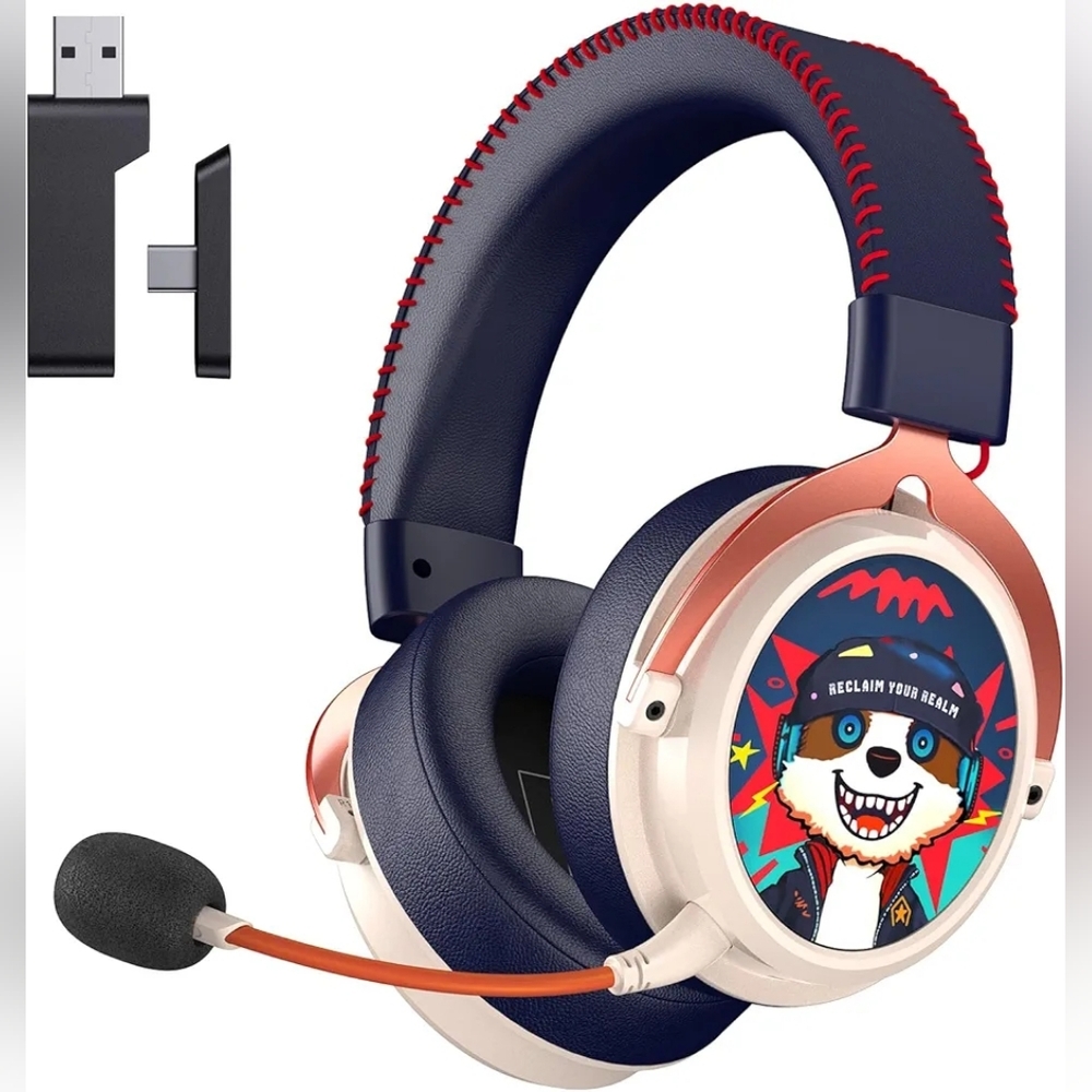 Wireless Gaming Headset 2.4GHz for PS5, PS4, PC, Switch, 7.1 Surround Sound, 6mm
